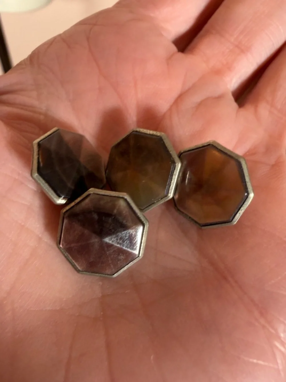 Vintage abalone shell art deco geometric octagon silver metal cufflink